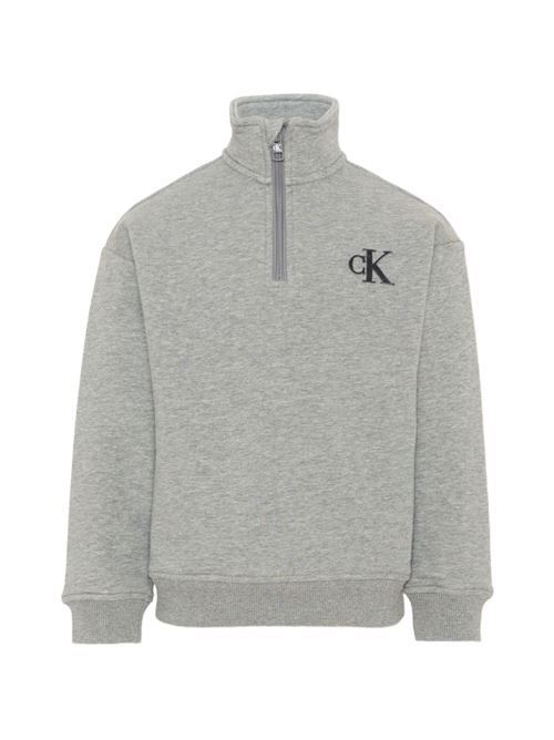 Felpa Calvin Klein Jeans Kids grigio mélange con collo alto, mezza zip e monogramma Calvin Klein Kids | LVCKTJB47BP7D